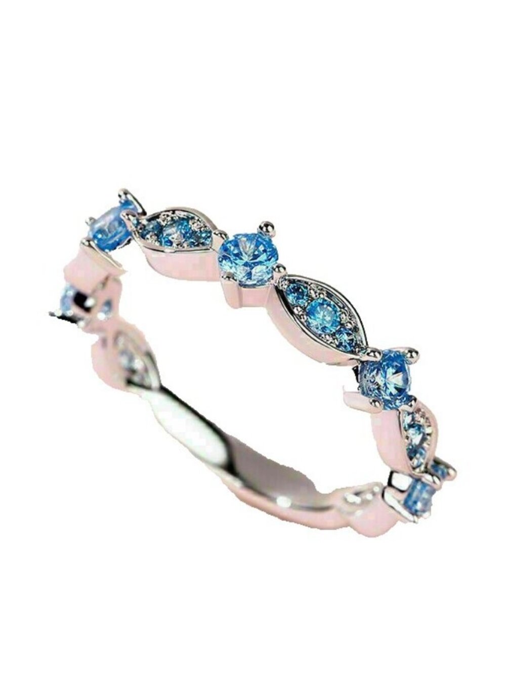 Sterling Silver Pear Halo Ring Size 7 Blue CZ or Synthetic Topaz Teardrop